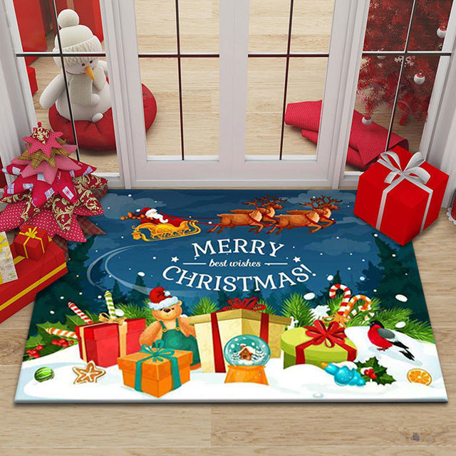 Cartoon Christmas Holiday Floor Mat Santa Claus Decorative Carpet