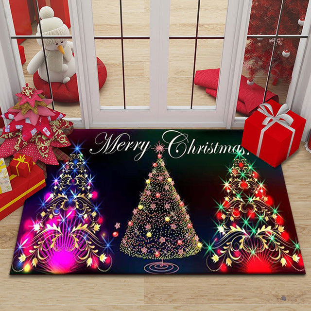 Cartoon Christmas Holiday Floor Mat Santa Claus Decorative Carpet