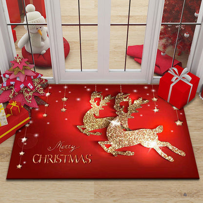 Cartoon Christmas Holiday Floor Mat Santa Claus Decorative Carpet