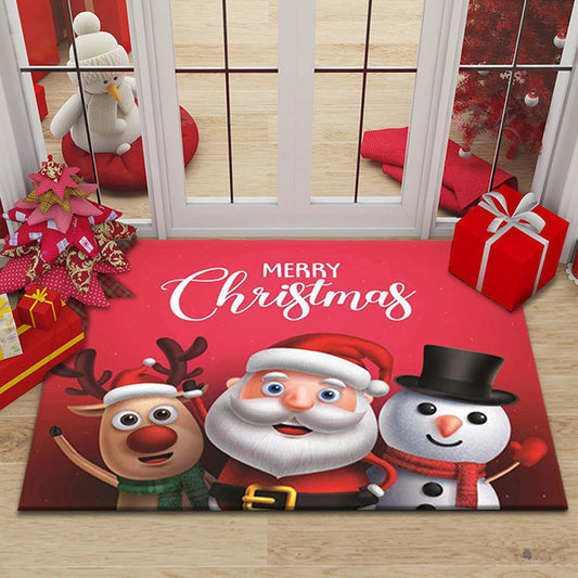 Cartoon Christmas Holiday Floor Mat Santa Claus Decorative Carpet