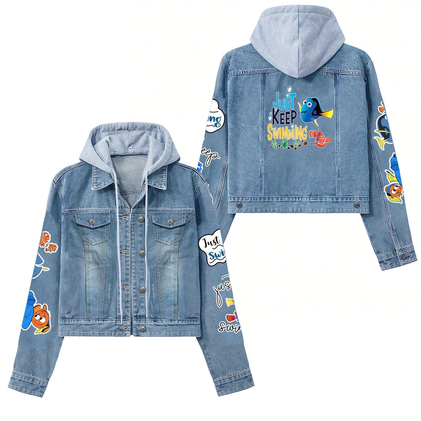 Cartoon Cute Old Washed Jacket for Men and Women Denim Jacket