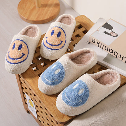Cartoon cute smiling face couple home slippers, large-sized cotton home slippers for export