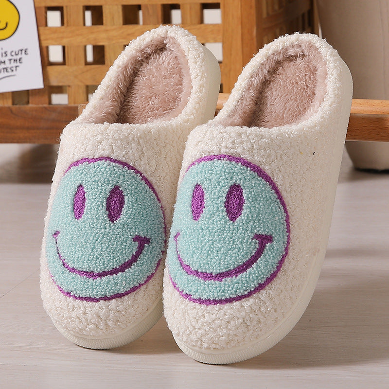 Cartoon cute smiling face couple home slippers, large-sized cotton home slippers for export