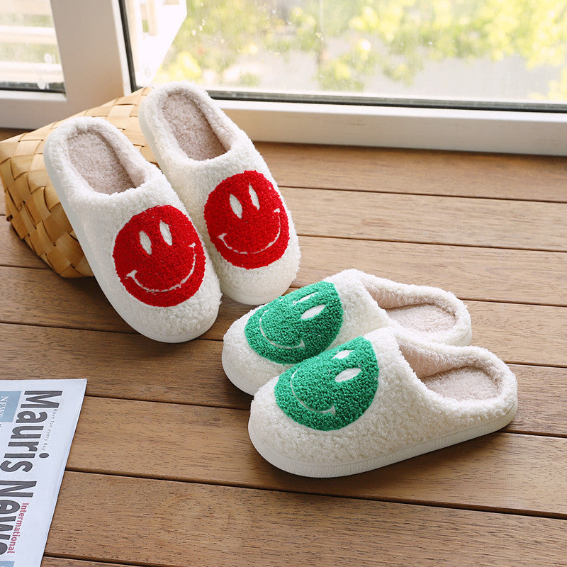 Cartoon cute smiling face couple home slippers, large-sized cotton home slippers for export