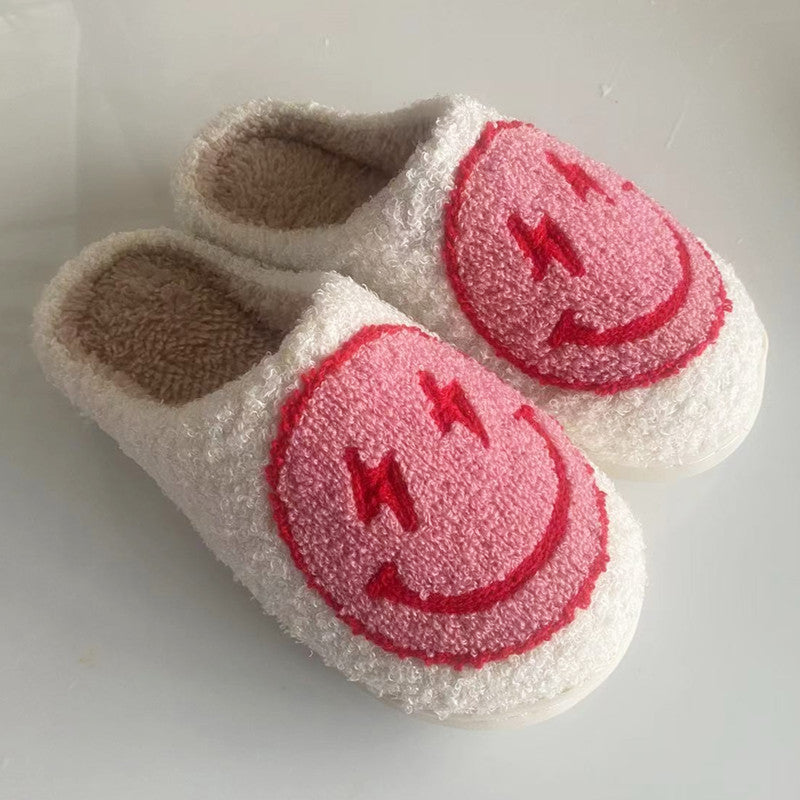 Cartoon cute smiling face couple home slippers, large-sized cotton home slippers for export