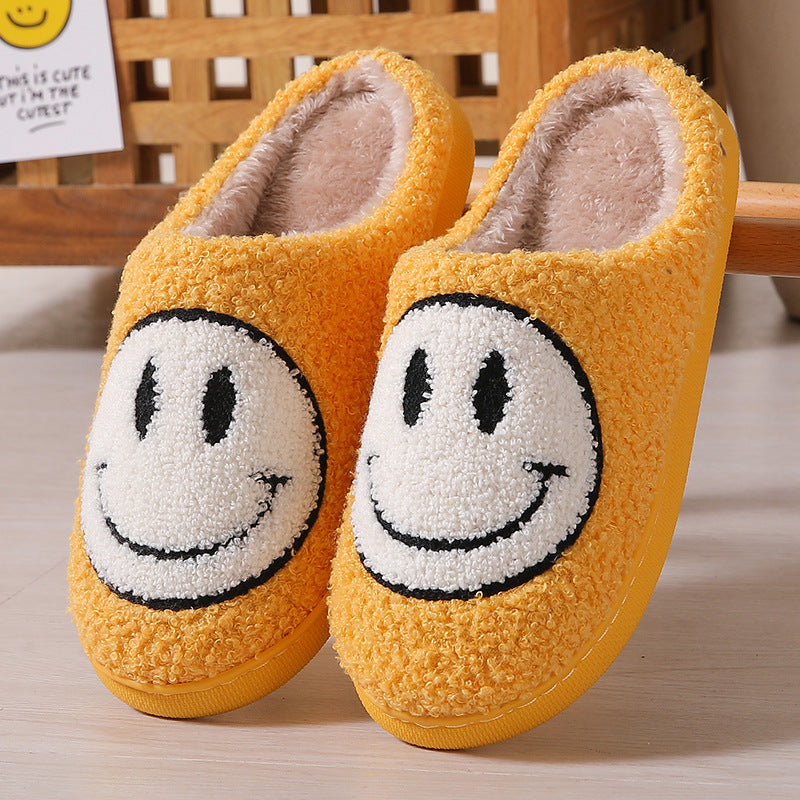 Cartoon cute smiling face couple home slippers, large-sized cotton home slippers for export