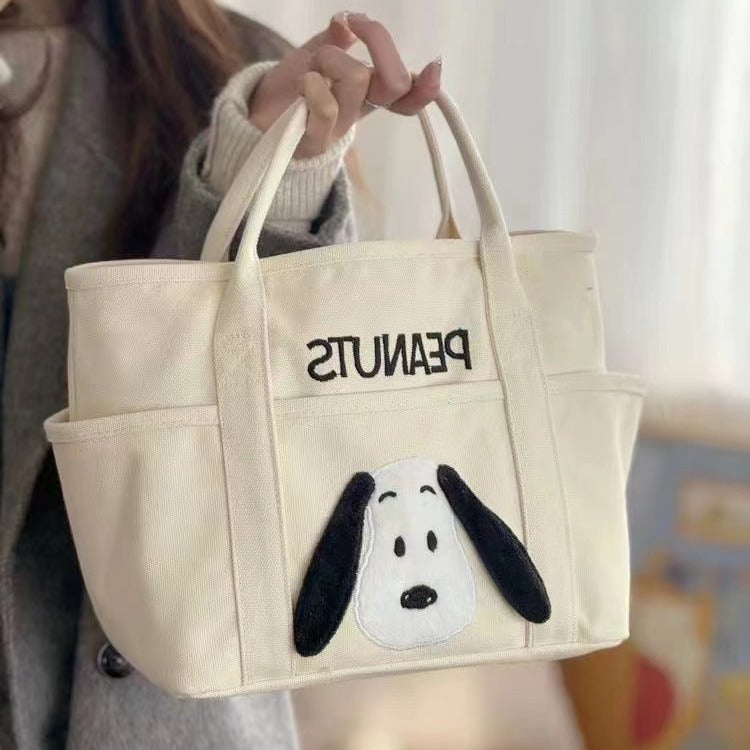Cartoon Embroidery Snoopy Canvas Tote Bag