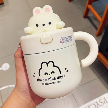 Cartoon Insulated Water Bottle with Straw and Handle