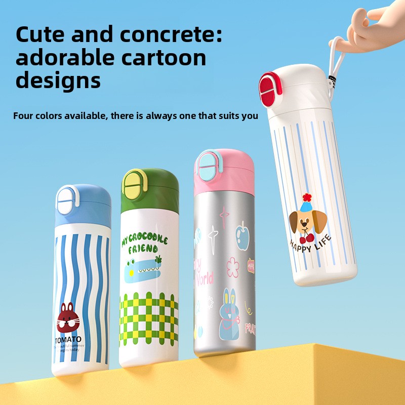 Cartoon Insulated Water Bottle with Straw