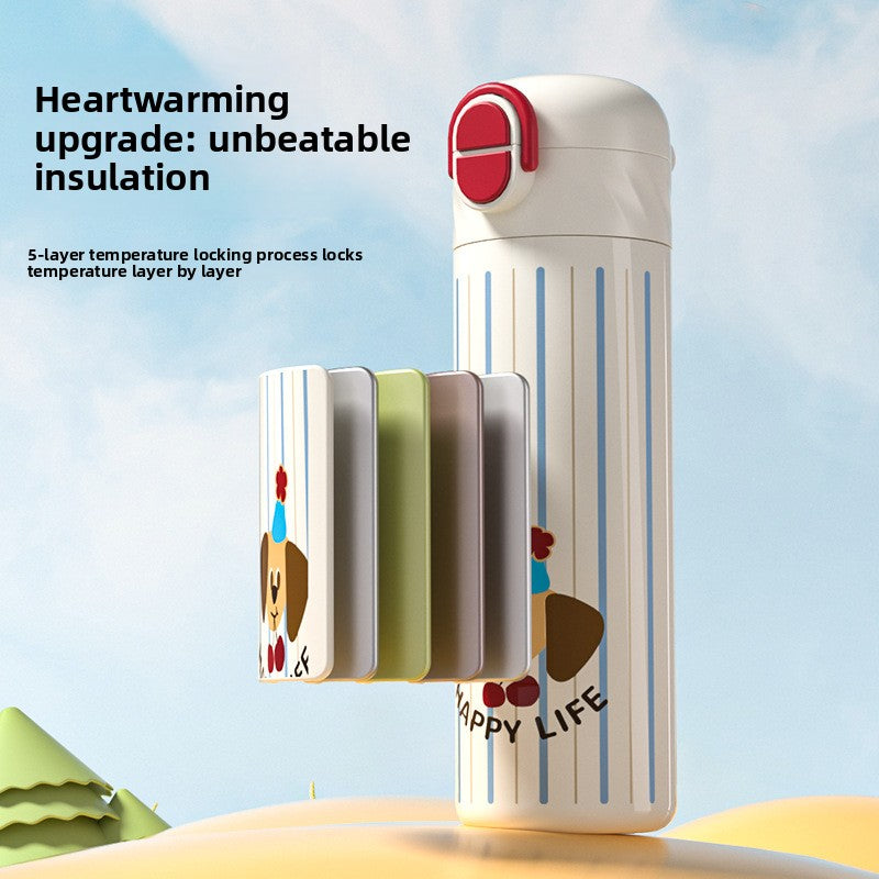 Cartoon Insulated Water Bottle with Straw