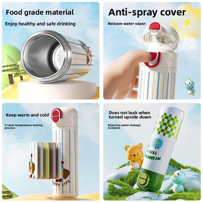 Cartoon Insulated Water Bottle with Straw