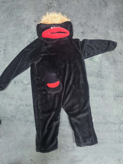 Cartoon Monster Print Kids Fleece Pajamas