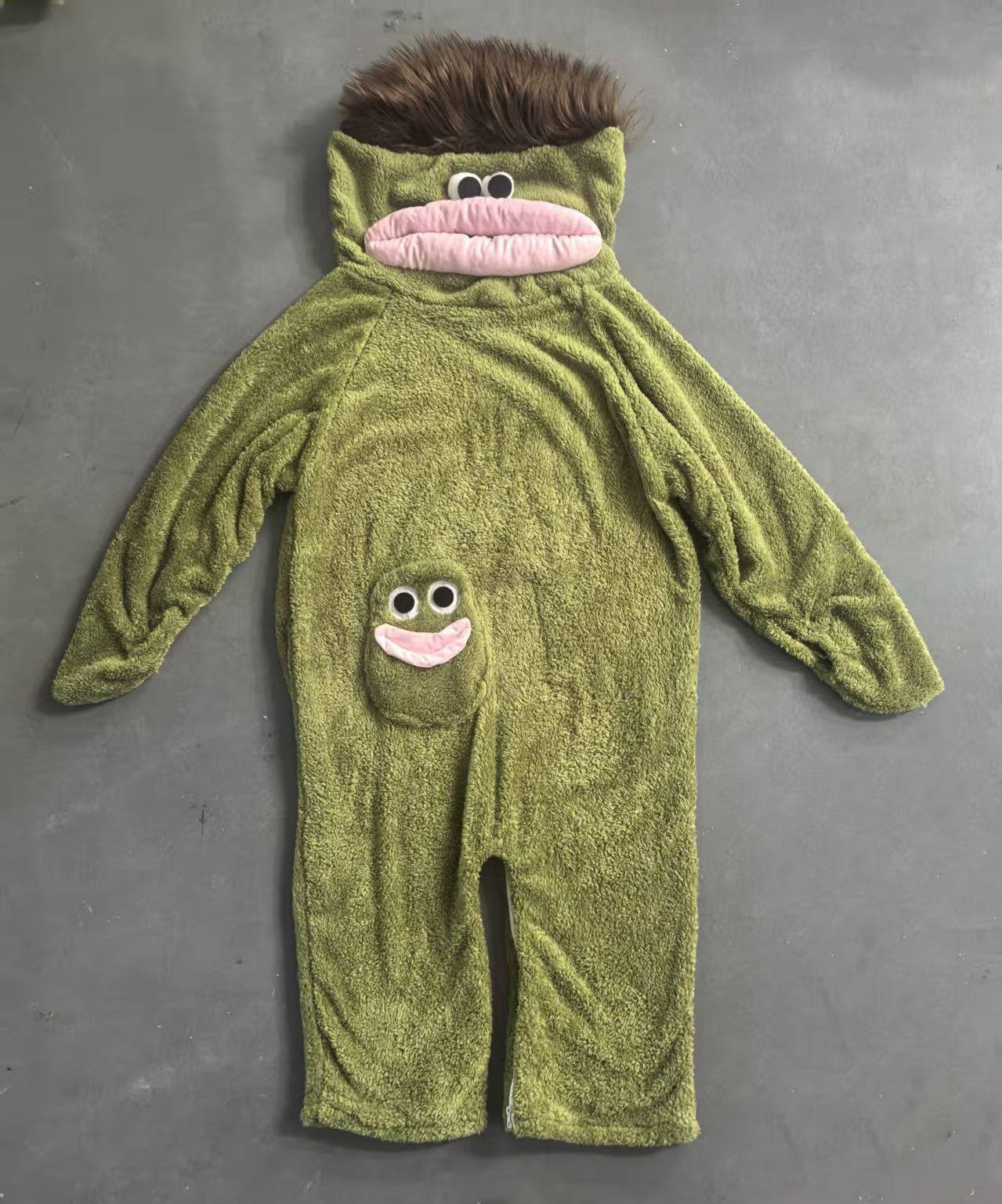 Cartoon Monster Print Kids Fleece Pajamas