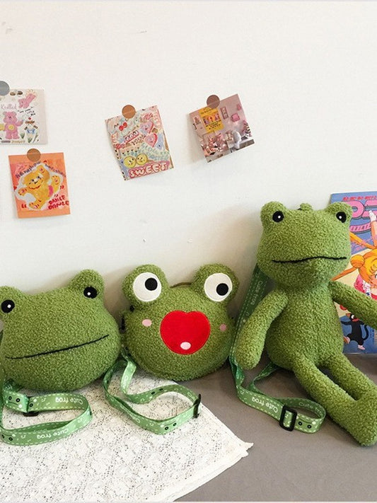 Cartoon Plush Frog Crossbody Bag