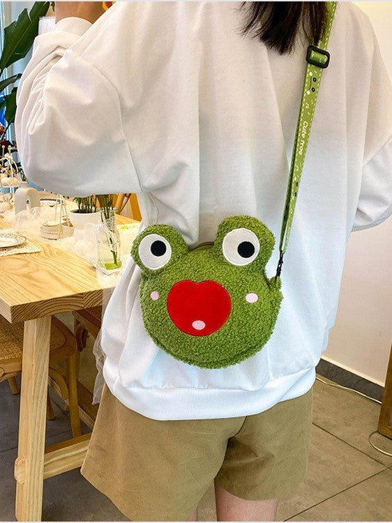 Cartoon Plush Frog Crossbody Bag