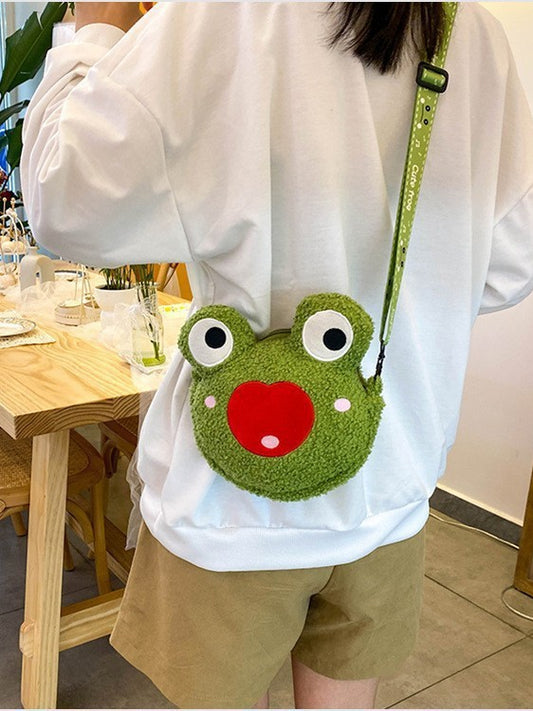 Cartoon Plush Frog Crossbody Bag