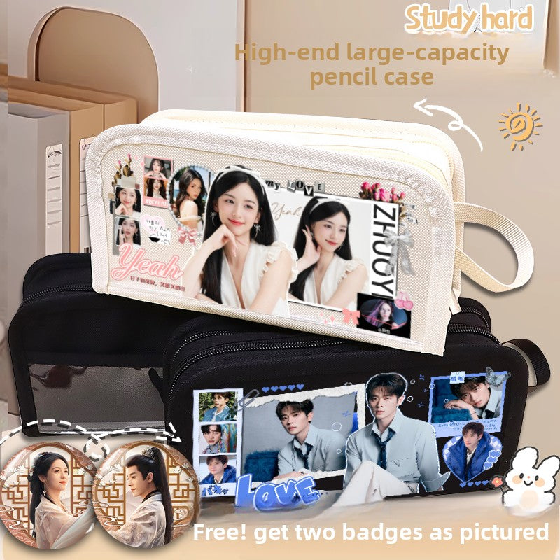 Cartoon Print Canvas Pen Case