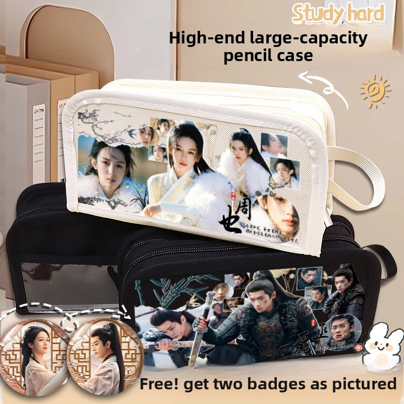 Cartoon Print Canvas Pen Case
