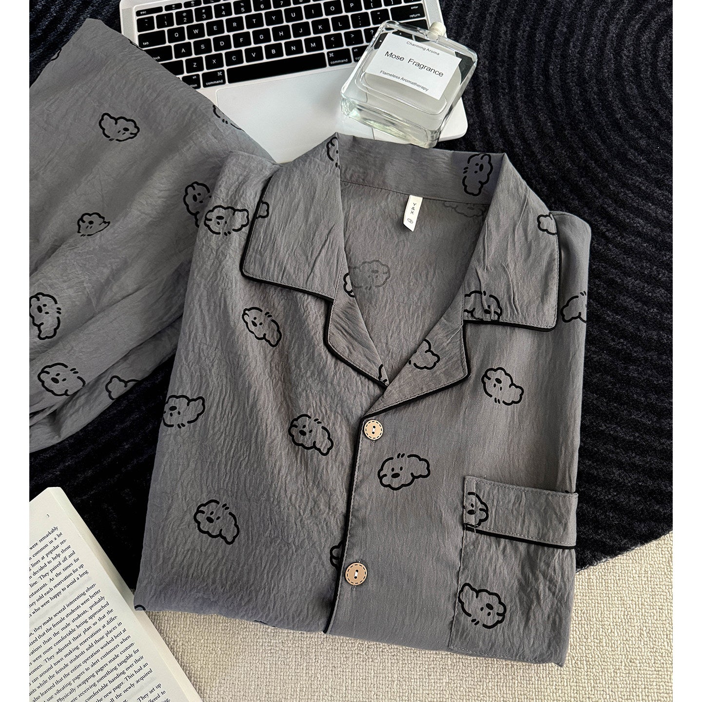 Cartoon Print Mens Pajama Set Long Sleeve Home Wear
