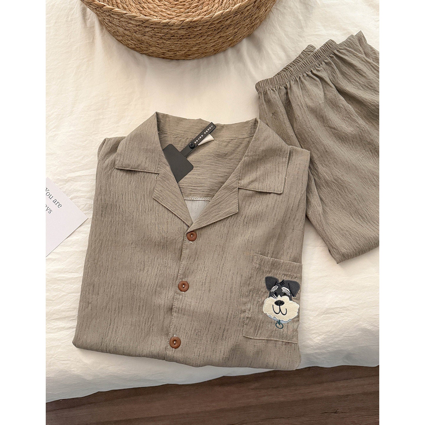 Cartoon Print Mens Pajama Set Long Sleeve Home Wear