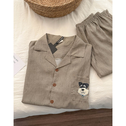 Cartoon Print Mens Pajama Set Long Sleeve Home Wear