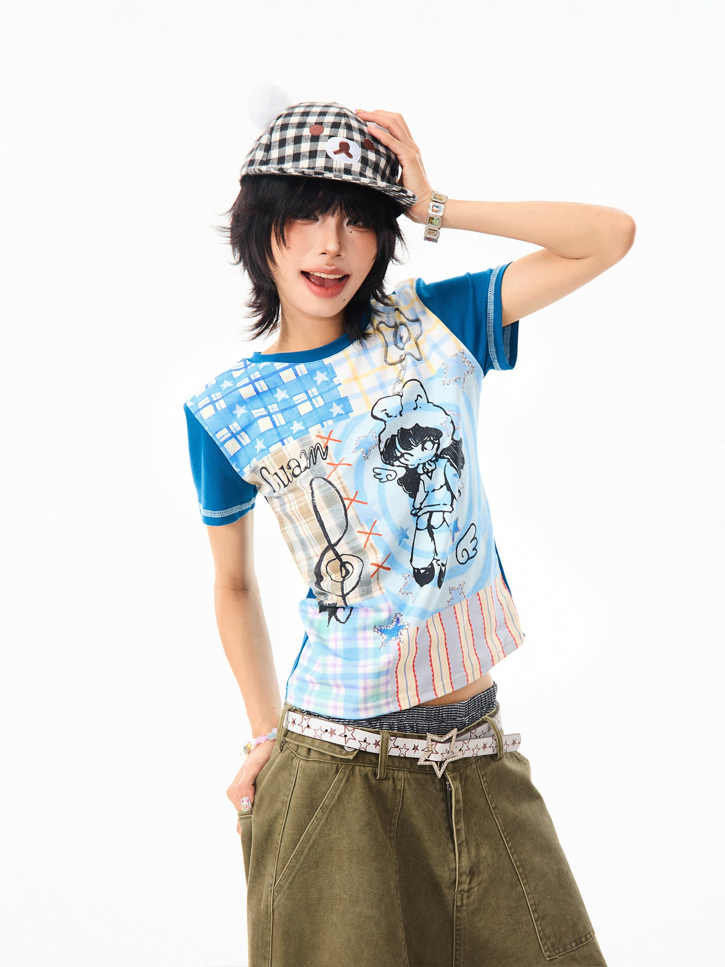 Cartoon Print Slim-Fit Short T-Shirt