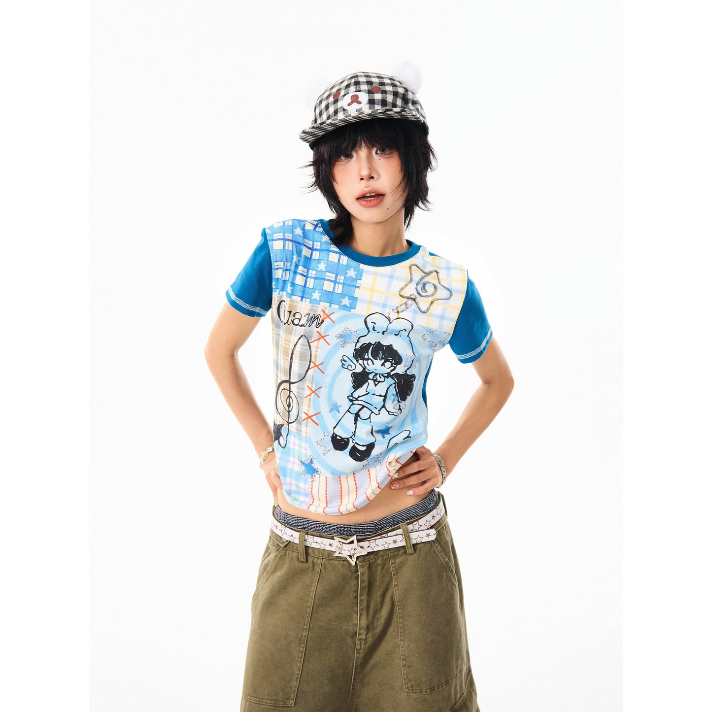 Cartoon Print Slim-Fit Short T-Shirt
