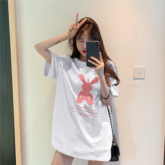 Cartoon Rabbit Print Loose Fit
