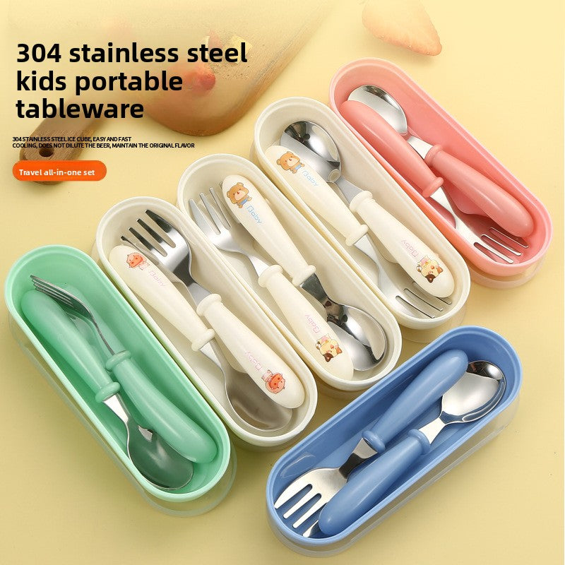 Cartoon stainless steel spoon and fork set box