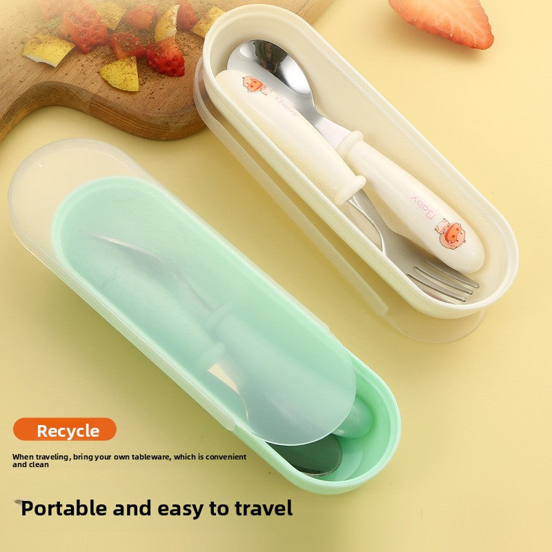 Cartoon stainless steel spoon and fork set box