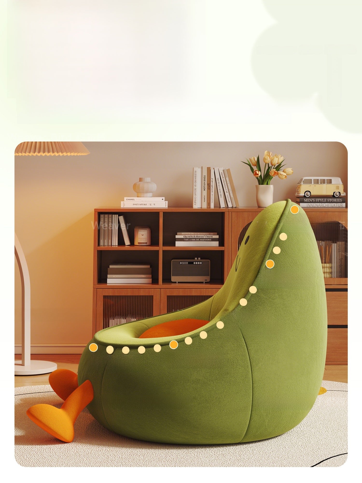 Cartoon-style avocado-shaped bean bag