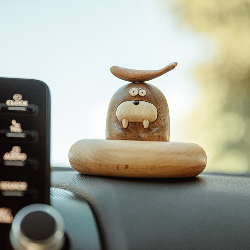 Cartoon Walrus Wood Car Number Plate Ornament
