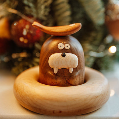 Cartoon Walrus Wood Car Number Plate Ornament