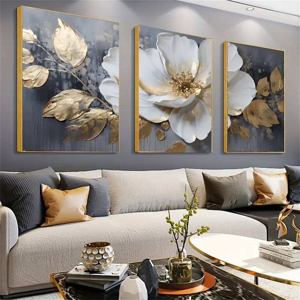 Carved Floating Golden Leaves Flowers Canvas Painting
