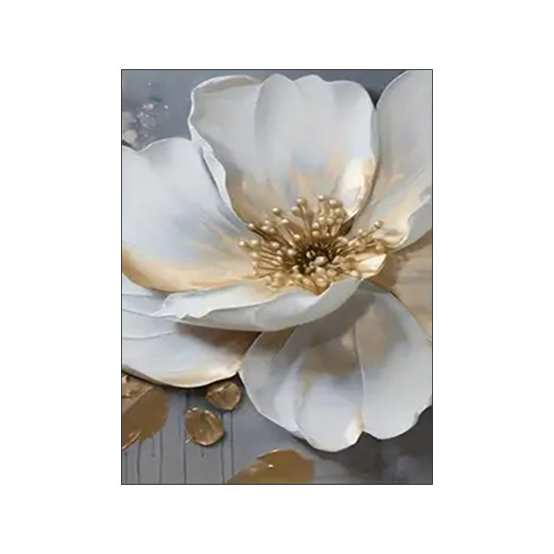 Carved Floating Golden Leaves Flowers Canvas Painting