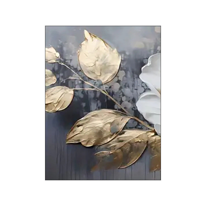 Carved Floating Golden Leaves Flowers Canvas Painting