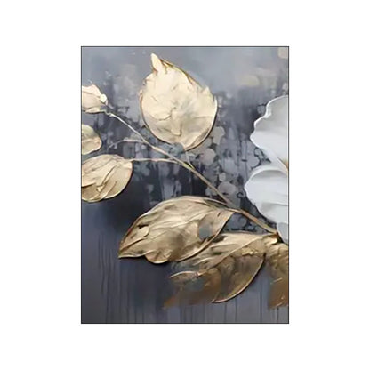 Carved Floating Golden Leaves Flowers Canvas Painting