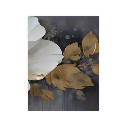 Carved Floating Golden Leaves Flowers Canvas Painting