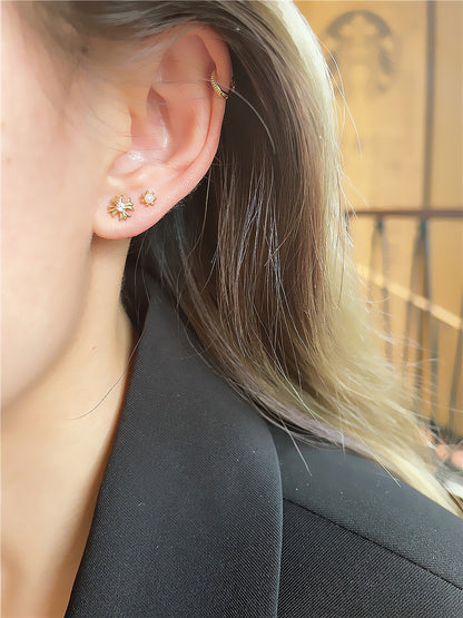 Carved Plain Gold Cross Screw-Back Earrings