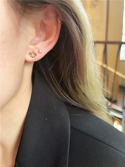 Carved Plain Gold Cross Screw-Back Earrings