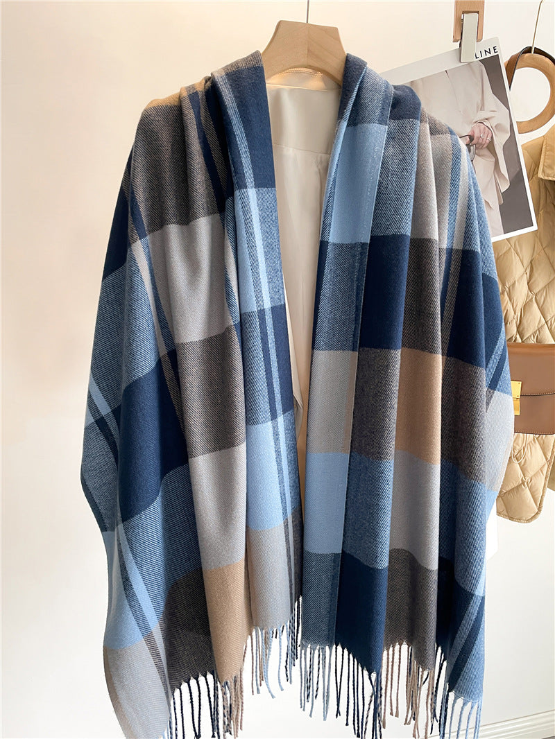 Cashmere tartan scarf with long tassel