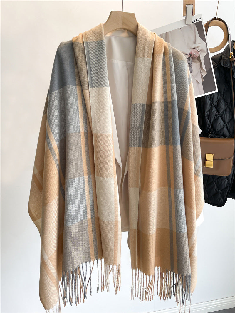 Cashmere tartan scarf with long tassel