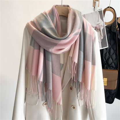 Cashmere tartan scarf with long tassel
