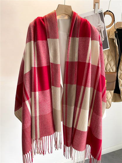 Cashmere tartan scarf with long tassel