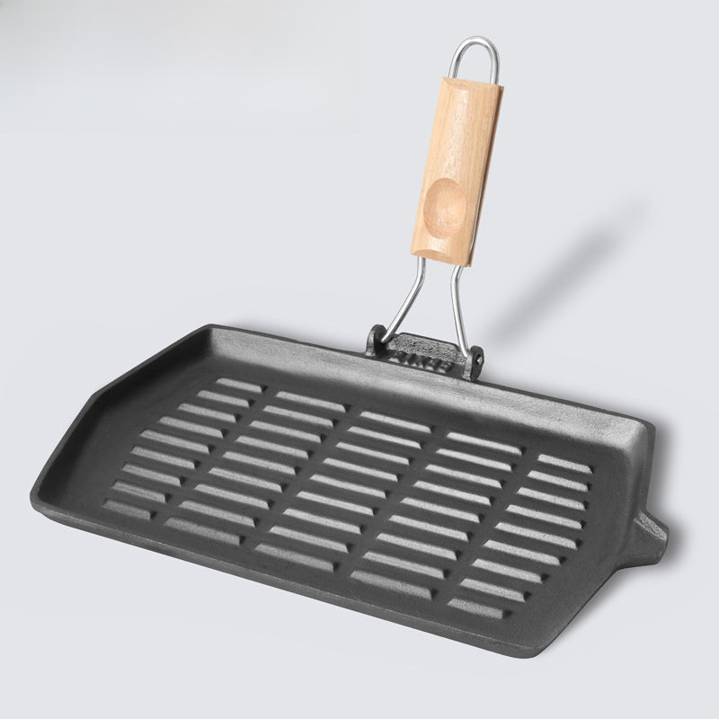 Cast Iron Striped Steak Frying Pan with Foldable Handle
