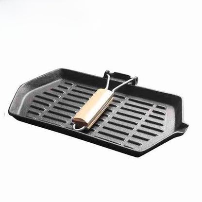 Cast Iron Striped Steak Frying Pan with Foldable Handle