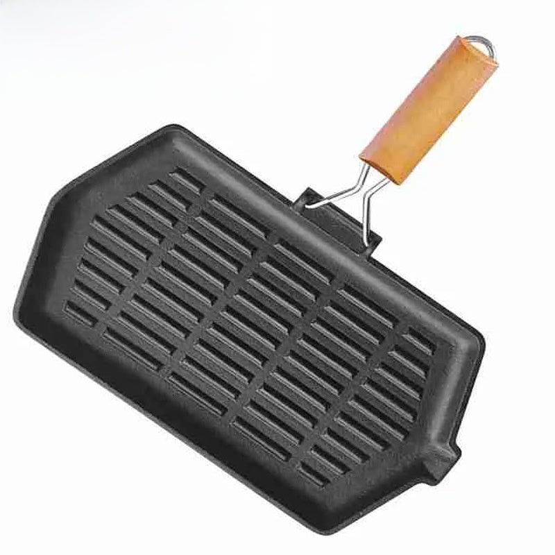 Cast Iron Striped Steak Frying Pan with Foldable Handle