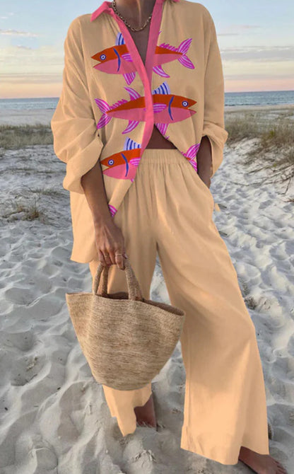 Casual 3D Fish Print Leisure Suit