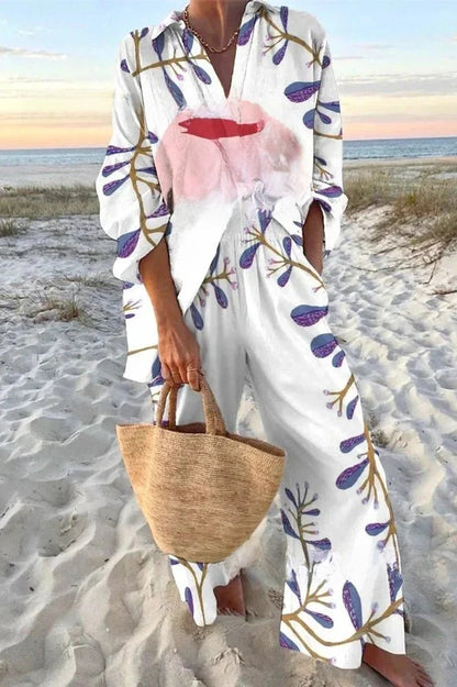 Casual 3D Fish Print Leisure Suit