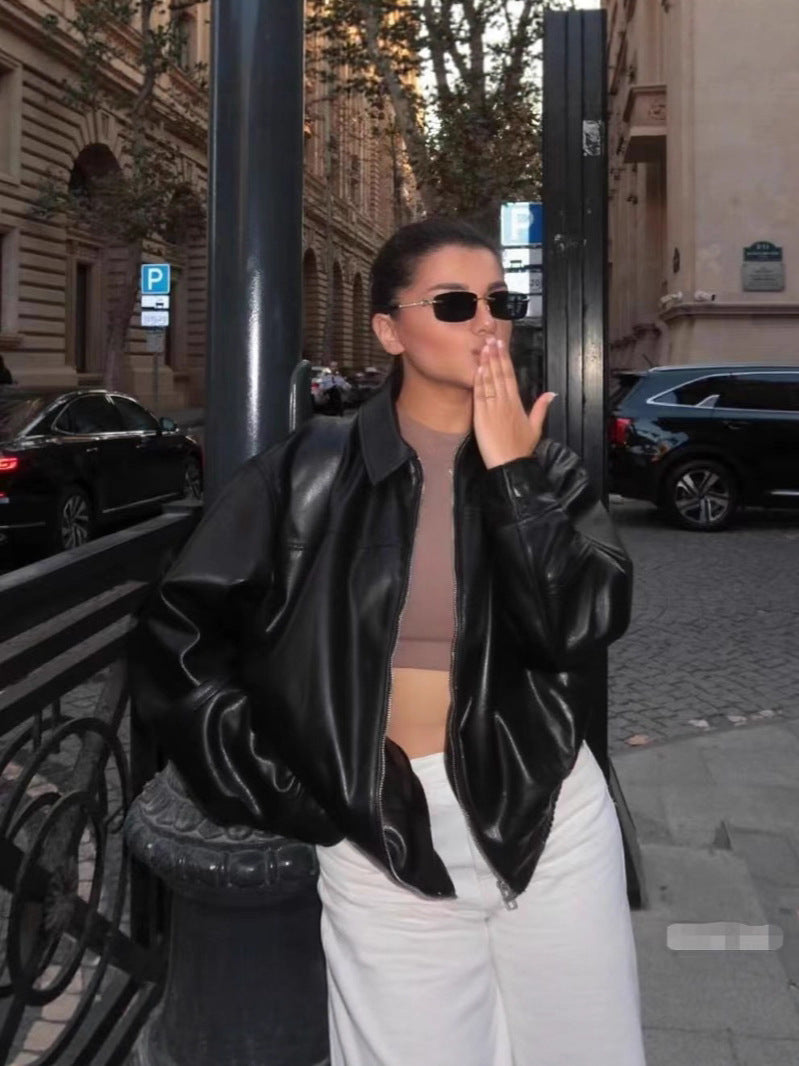 Casual Bomber Leather Jacket